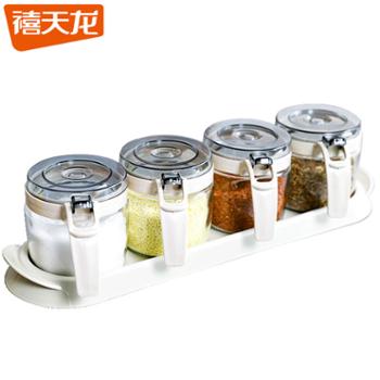 禧天龙玻璃调料罐套装盐罐调味盒带置物架