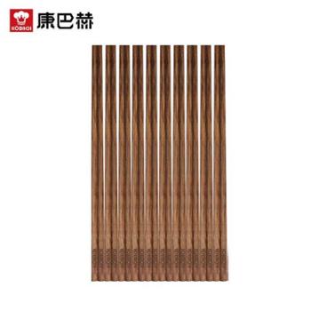 康巴赫 天然无漆无蜡鸡翅木筷10双装 原木家用火锅防烫筷子