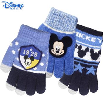迪士尼儿童冬季保暖儿童宝宝五指可爱毛线手套