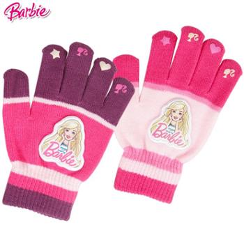 芭比公主儿童冬款保暖女童五指分指针织手套