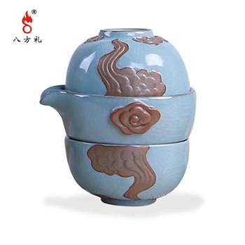 祥和快客杯3入茶具 含玛瑙、陶材质方便旅行茶具