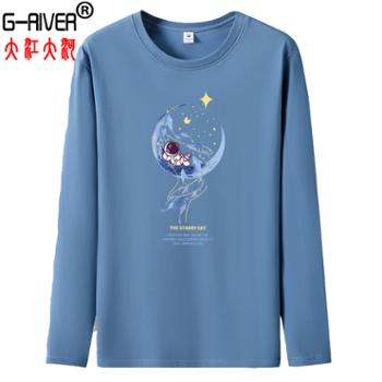 大江大河/G-RIVER 全棉印花文化衫男圆领长袖 重磅精梳面料 S-5XL