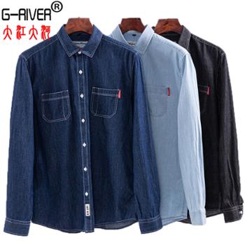 大江大河/G-RIVER 洗水男式长袖牛仔衬衫春秋衬衣 棉 M-4XL