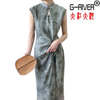 大江大河/G-RIVER 女款新中式立领镂空无袖设计感改良旗袍连衣裙 复古国风，优雅知性 M-L