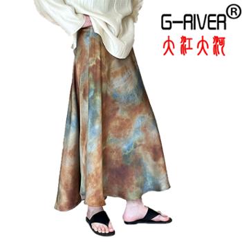 大江大河/G-RIVER 女式气质高级感新中式晕染渐变半身A字中长裙 面料舒适，手感顺滑 S-L