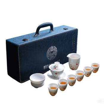 小茶犊&nbsp;羊脂玉瓷&nbsp;10头亮光手绘&nbsp;茶具&nbsp;功夫茶具&nbsp;德化茶具