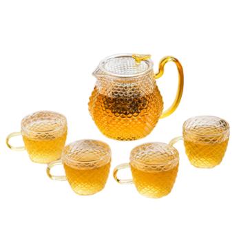 唯铭诺 龙鳞壶套装1壶4杯 家用高硼硅功夫茶杯带过滤花茶壶水杯茶具套装