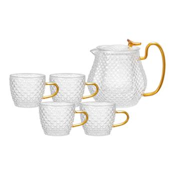 康宁5件套耐热玻璃茶具套装 茶壶茶杯 1壶4杯茶具 龙鳞茶具套装
