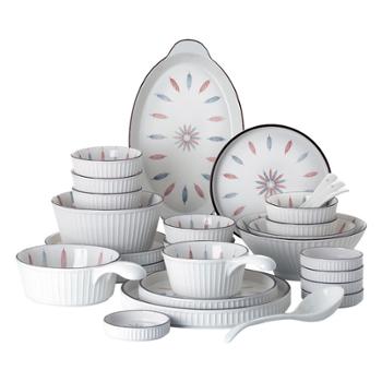 碗碟餐具套装日式釉下彩家用碗盘陶瓷碗筷套装10人套餐具