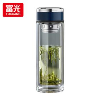 富光致康带茶仓双层玻璃杯400ML