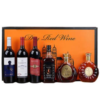 凯士图&nbsp;红酒XO白兰地威士忌洋酒组合盒装&nbsp;6支