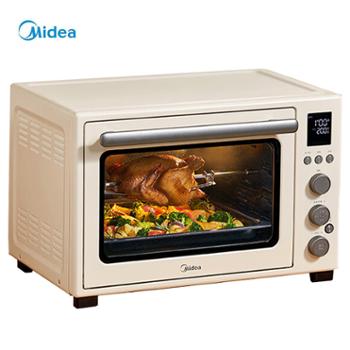 美的电烤箱PT4012W二代 40L大容量家用多功能空气炸锅烤箱一体机四面搪瓷旋转烤叉热风循环