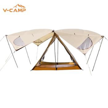 威野营（V-CAMP）户外帐篷露营大型便携式防雨帐篷可变换天幕家庭三角大帐篷VT8810
