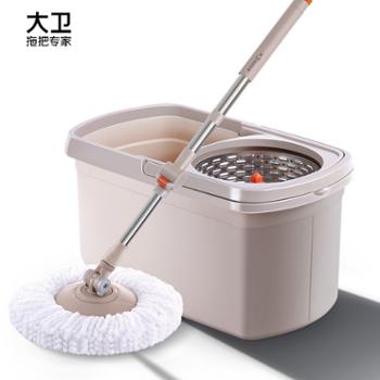 大卫旋转拖把双驱动拖桶懒人免手洗拖把拖布可拆卸&nbsp;D6（1杆2拖头）