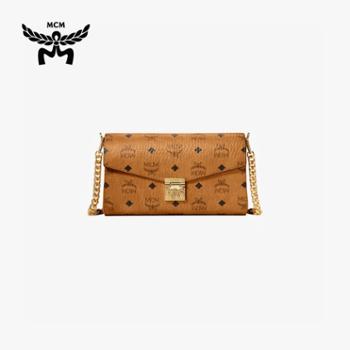 MCM Millie Visetos 老花满印翻盖开合 帆布拼皮革 信封包链条包单肩斜挎包 中号 女款 棕色干邑色MWRAAME01CO001