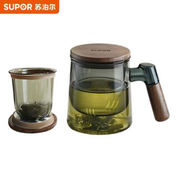苏泊尔（SUPOR）茶道杯泡茶杯玻璃茶水分离470mL办公把手茶具耐热水杯大容量喝茶杯子 KCG47AV10圆口款