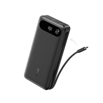 ANKER 安克65W自带线充电宝高功率多口快充20000mAh大容量移动电源 A1383 支持苹果华为小米OPPOVIVO 自带type-c线，可上飞机